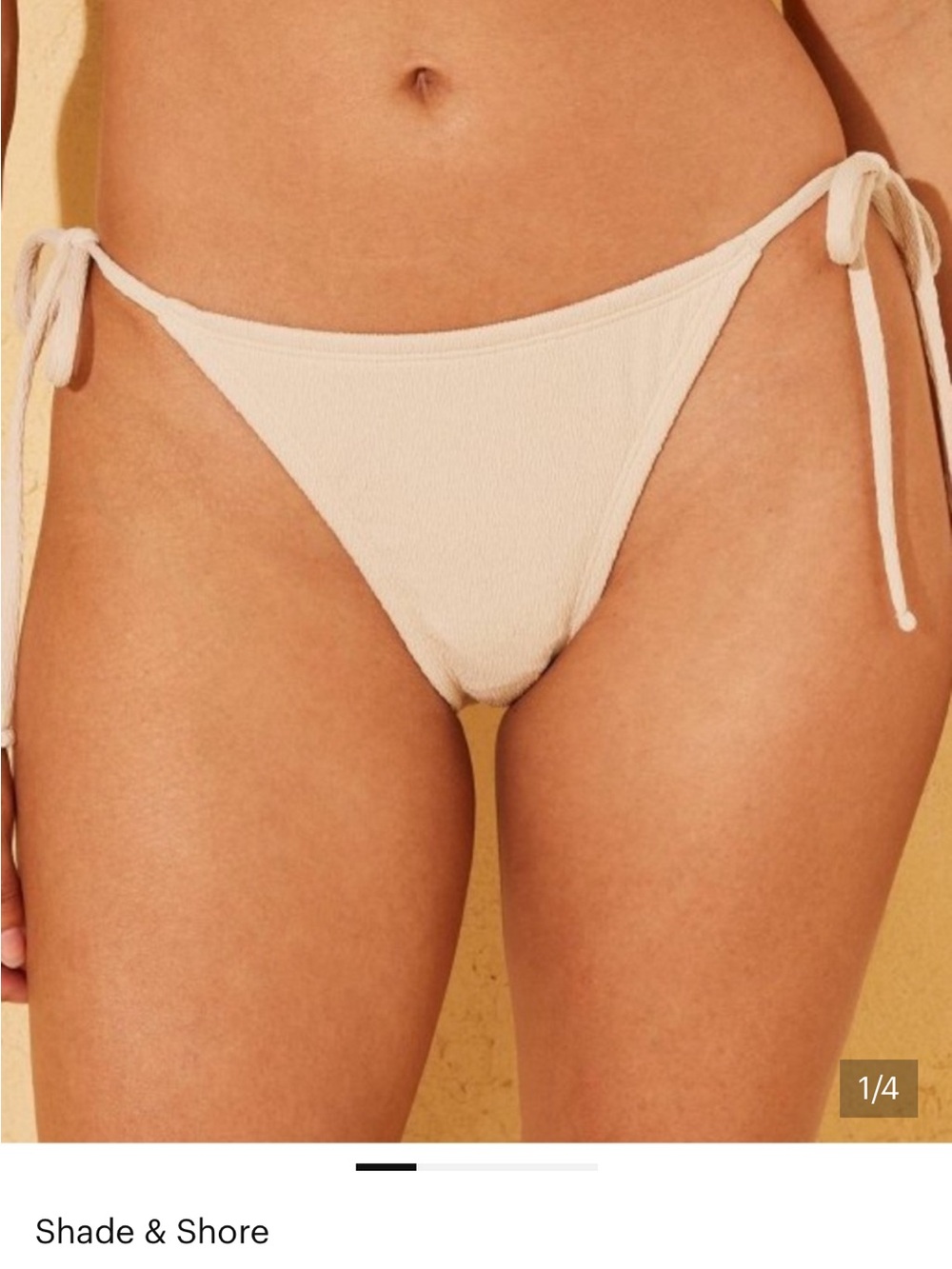 Shade & Shore Cream Crepe Textured Side Tie Bikini Bottom, Size M, NWT